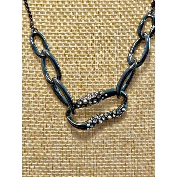 Alexis Bittar Crystal Encrusted Link Gunmetal Liquid Necklace - Picture 2 of 3